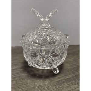 VTG Hofbauer Etched LeadCrystal Footed Candy Dish w/Butterfly Papillon Lid 5.25"